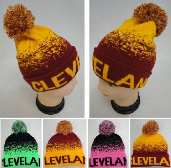 Knitted Hat with PomPom [CLEVELAND B] Digital Fade